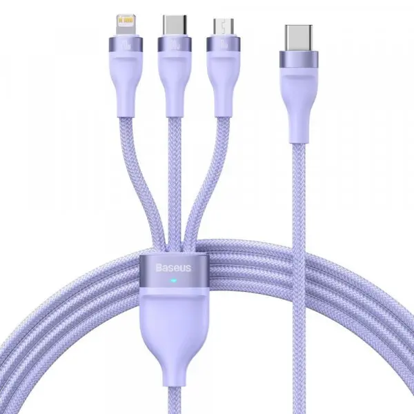 BASEUS Cablu Incarcare USB-A - Lightning / microUSB / USB-C Baseus Flash Series II 3in1, 100W, 1.2m, Mov CASS030005