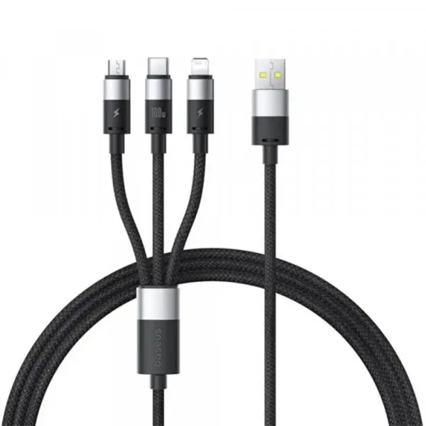 BASEUS Cablu Incarcare USB-A - Lightning / microUSB / USB-C Baseus StarSpeed 3in1, 100W, 1.5m, Negru P10319900111-01