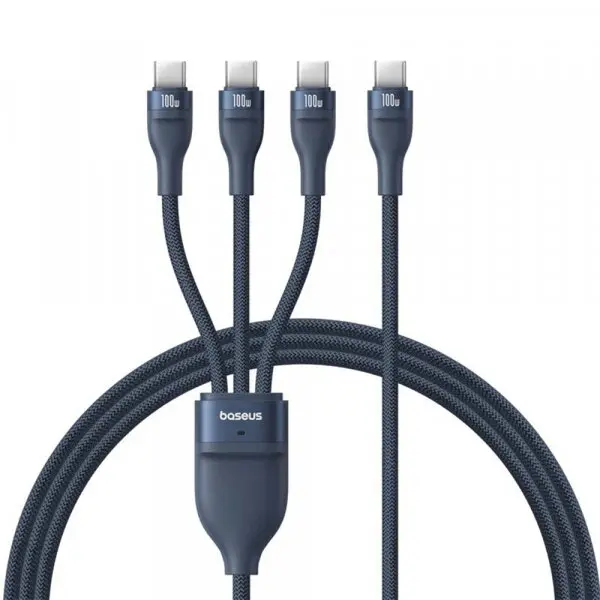 BASEUS Cablu Incarcare USB-C - 3 x USB-C Baseus Flash Series III 3in1, 100W, 1.5m, Albastru P10377503321-00
