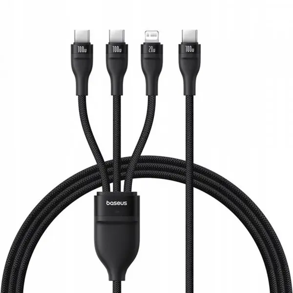 BASEUS Cablu Incarcare USB-C - Lightning / 2 x USB-C Baseus Flash Series III 3in1, 100W, 1.5m, Negru P10377502111-00