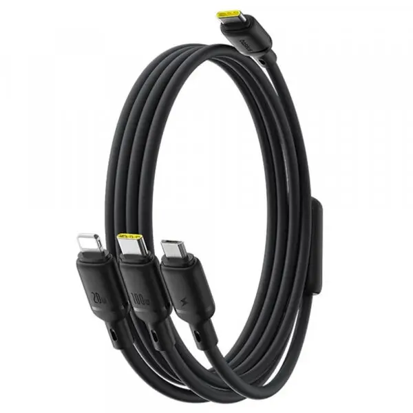 BASEUS Cablu Incarcare USB-C - Lightning / microUSB / USB-C Baseus Silky 3in1, 100W, 1.5m, Negru P10376303121-01