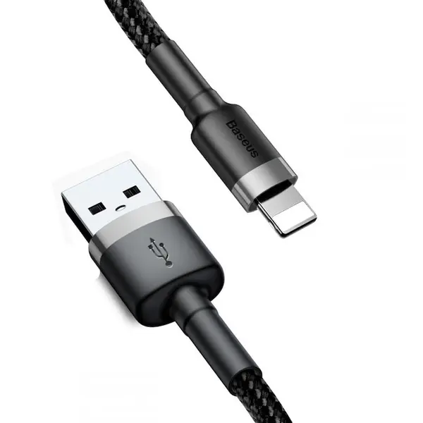 BASEUS Cablu pentru incarcare si transfer de date Baseus Cafule USB/Lightning 50cm Negru/Gri