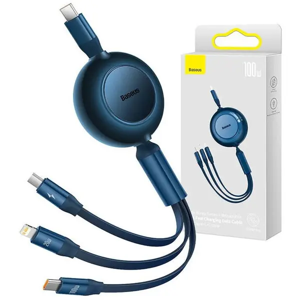 BASEUS Cablu USB-C 3 in 1 Baseus Bright Mirror 4 pentru micro USB / USB-C / Lightning 100W / 3,5A 1,1m (albastru)