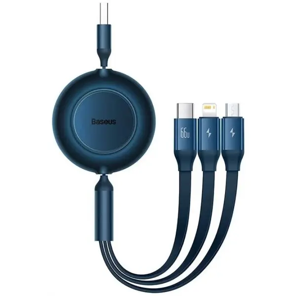 BASEUS Cablu USB la MicroUSB, Lightning si Type-C Baseus Bright Mirror 2 Retractabil 3 in 1, 1,1 m, Albastru