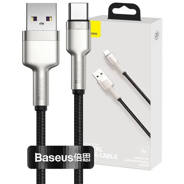 BASEUS Cablu USB la USB-C Baseus Cafule, 66 W, 0,25 m (negru)