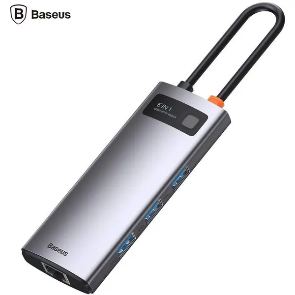 BASEUS Docking Station Baseus Metal Gleam, conectare PC USB Type-C, RJ-45 Gigabit LANx1, USB-Cx1 PD, HDMI , 100W, Gri