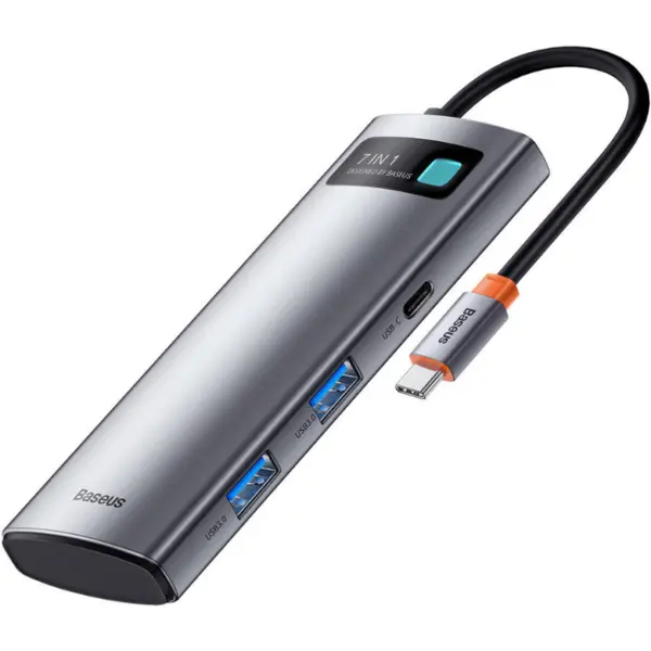 BASEUS Hub Baseus 7 in 1, USB-C to 2x USB 3.0 + HDMI + USB-C PD, port PD 5V, 9V, 14.5V, 20V , 5A maxim, Gri