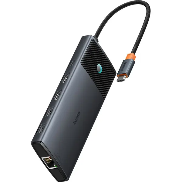 BASEUS Hub Baseus Metal Gleam Seria 2, 10-in-1, USB-C la 2x HDMI, 3x USB, 2x USB-C, RJ45, SD, TF, Gri