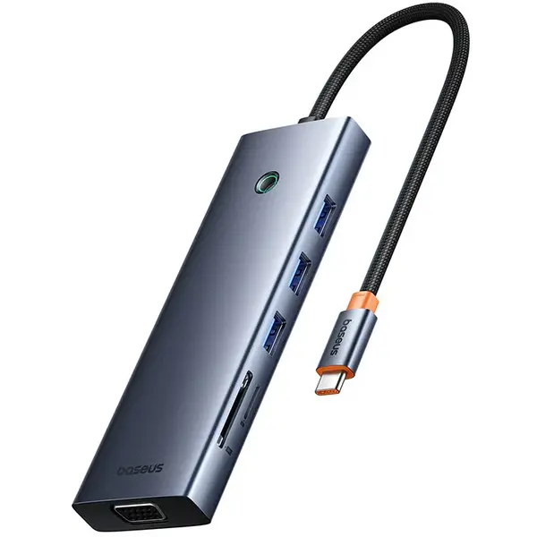 BASEUS Hub Baseus UltraJoy 10-in-1 USB-C la HDMI 4K, VGA, 3x USB-A 3.0, RJ45, SD/TF, 3.mm, Gri
