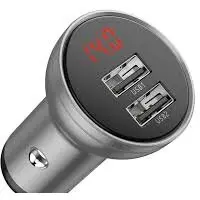 BASEUS Incarcator auto Baseus Digital Display, 2 x USB Output 5V/4.8A, 24W, afisaj digital, Argintiu