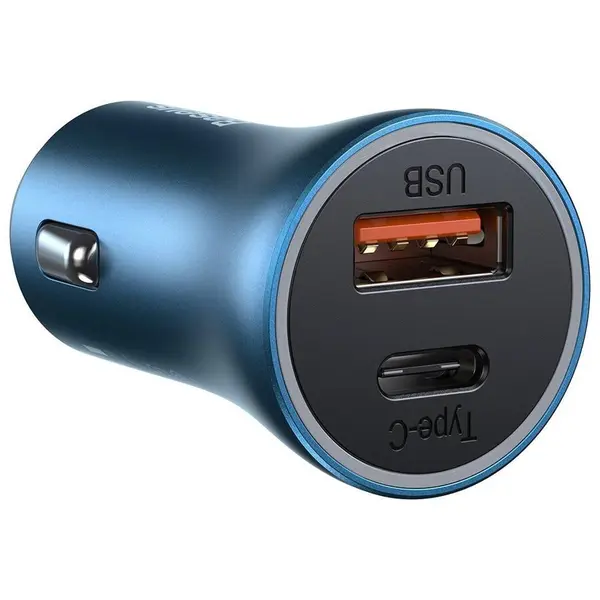 BASEUS Incarcator Auto USB si Type-C Baseus Golden Contactor Pro Dual Quick Charger Blue