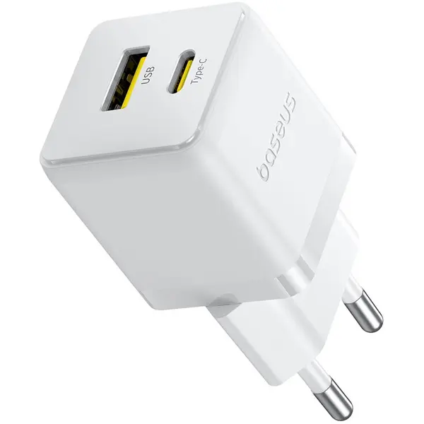 BASEUS Incarcator de retea Baseus Palm 30W, 1x USB-C, 1x USB-A, Alb
