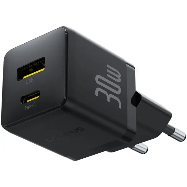 BASEUS Incarcator de retea Baseus Palm 30W, 1x USB-C, 1x USB-A, Negru