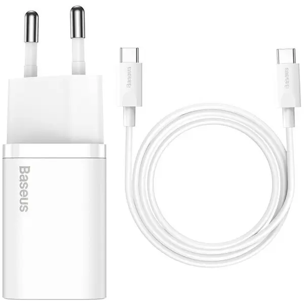 BASEUS Incarcator rapid Baseus TZCCSUP-L02 25W cu cablu USB-C 1m, Alb