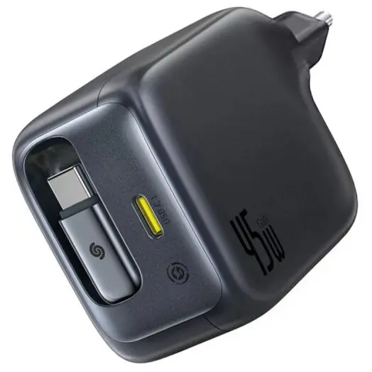 BASEUS Incarcator retea Baseus EnerCore CJ11 45W, cu cablu USB-C retractabil, Negru