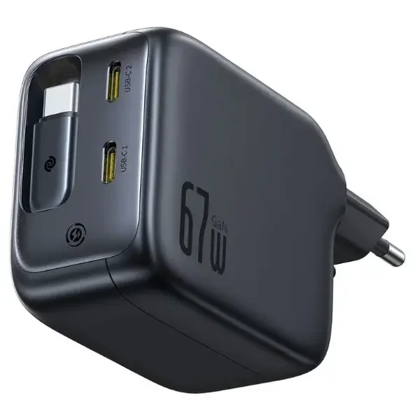 BASEUS Incarcator retea Baseus EnerCore CJ11 67W, 2x USB-C, cu cablu USB-C incorporat, Negru