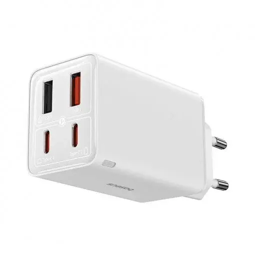 BASEUS INCARCATOR RETEA Baseus GaN6 Pro, Quick Charge 65W, 2 x USB Type-C Output 5V/3A, 2 x USB, Include cablu USB Type-C la USB Type-C de 100W, Alb