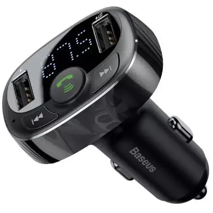 BASEUS Modulator Auto FM BASEUS T-Shaped S-09A CCMT000001, Bluetooth, USB, card microSD, incarcare max. 3.4 A, Negru