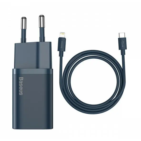 BASEUS ncarcator Retea Cu Cablu Lightning Baseus Super Si 1C, 20W, 3A, 1 x USB-C, Albastru