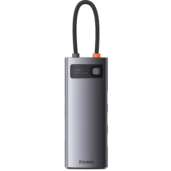 BASEUS Statie de andocare Baseus Metal Gleam, 6 in 1, conectare PC USB Type-C, USB 3.0 x 3, USB Type C x 1 PD 20V, 5A, card reader SD, microSD, Gri