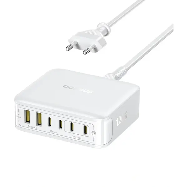 BASEUS Statie incarcare Baseus EnerFill FH21 120W, 4x USB-C, 2x USB-A, Alb