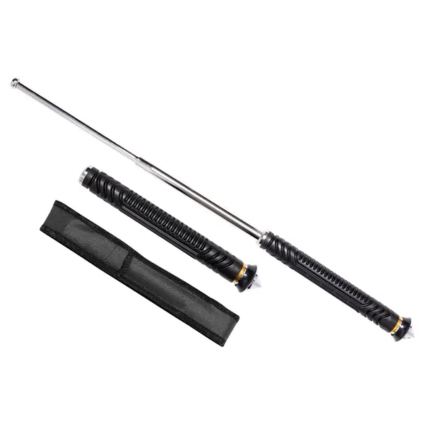 Baston telescopic pliabil, ciocan geamuri detasabil, 65,5 cm, husa cordura, argintiu