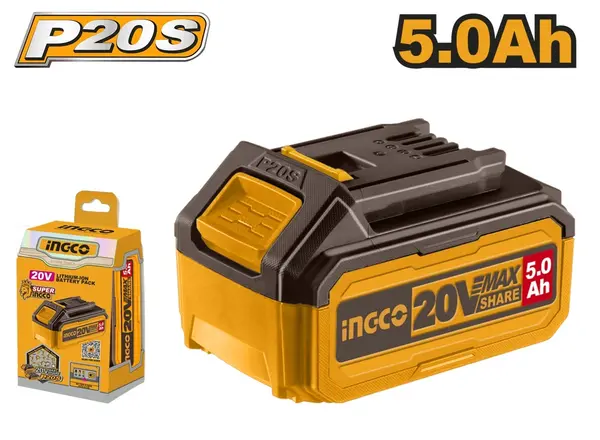 Baterie (Acumulator) 20V 5Ah Li-Ion INGCO FBLI2003 P20S pentru Scule Electrice, Autonomie Mare si Protectie Inteligenta