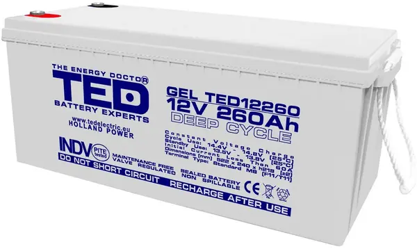 Baterie / Acumulator de mare capacitate, Profesional, 12V 260AH, pentru stocare energie, TED GEL 12260, TED003539