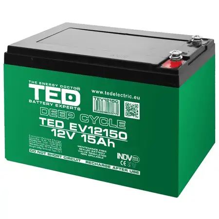 Baterie AGM EV TED Electric BAT-TED12V15A, 12V 15Ah terminal M5