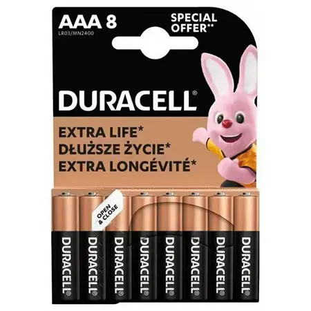 Baterie alcalina Duracell MN2400 LR03 AAA, 8 bucati
