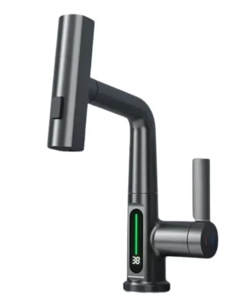 Baterie baie/bucatarie cu display temperatura curgere tip cascada jet sau spray dus extractibil