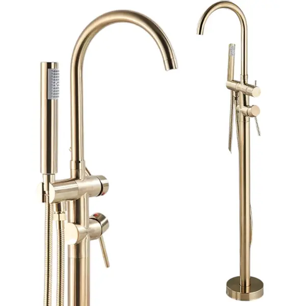 Baterie Baie Independenta BisDesign Pentru Cada, Montaj podea, Tip freestanding, Cadru Rotund, Finisaj Auriu Mat Periat, Dimensiune 117 cm