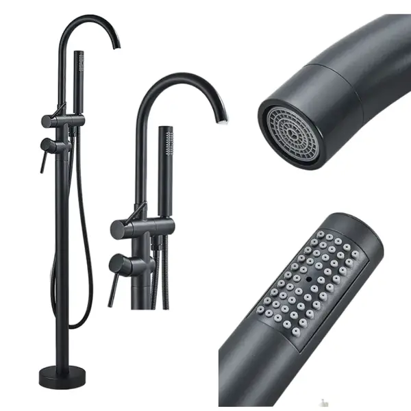 Baterie Baie Independenta BisDesign Pentru Cada, Montaj podea, Tip freestanding, Cadru Rotund, Finisaj Negru Mat, Dimensiune 117 cm