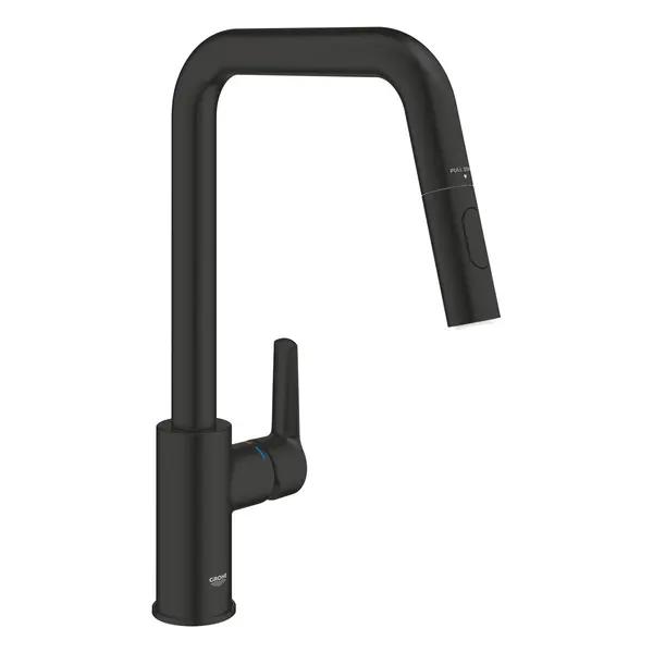 Baterie bucatarie Grohe Start 306312430, inalta, tip U, dus extractabil, 2 functii, finis mat, Negru