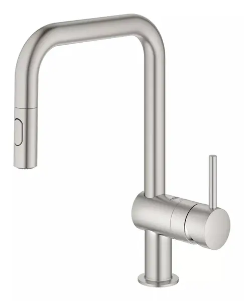 Baterie bucatarie Grohe Vento 30439DC0, inalta, tip U, dus, 2 functii, Otel satinat
