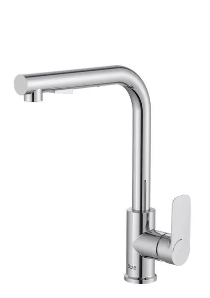 Baterie bucatarie Roca Cala A5A856EC00, inalta, tip L, dus, Crom