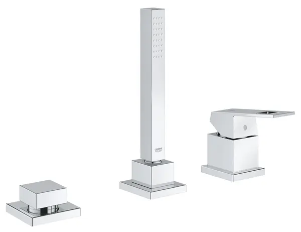 Baterie cada Grohe Eurocube 19966000, 1/2 inch, montare pe cada, fara pipa, diverter, monocomanda, 1 pulverizare, furtun 2 m, Crom
