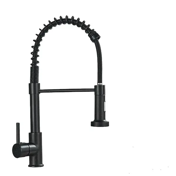 Baterie Chiuveta Bucatarie, 2 Moduri de curgere cu Dus Extractabil, Culoare Negru Mat cu Puncte Albe, Dimensiune 44 cm