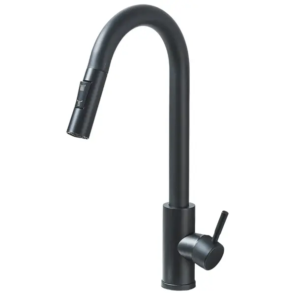 Baterie Chiuveta Bucatarie BisDesign , 2 Moduri de Curgere cu Dus Extractabil, Finisaj Negru Mat, Dimensiune 39 cm