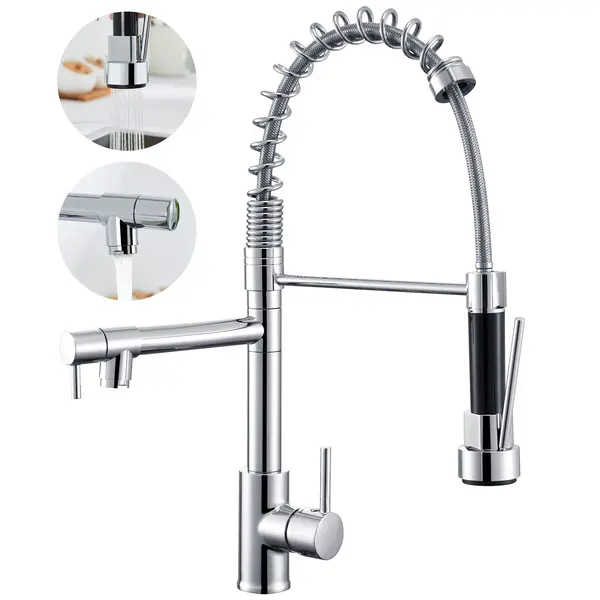 Baterie Chiuveta Bucatarie BisDesign , 2 Moduri de Curgere, Dus Extractabil Tip Profesional, Finisaj Crom Lucios, Dimensiune 50 cm