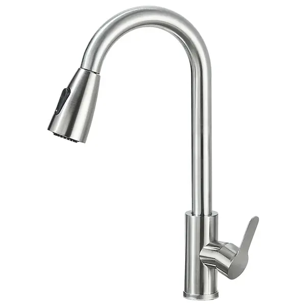 Baterie Chiuveta Bucatarie BisDesign , 3 Moduri de Curgere cu Dus Extractabil, Finisaj Crom Nickelat, Dimensiune 40 cm