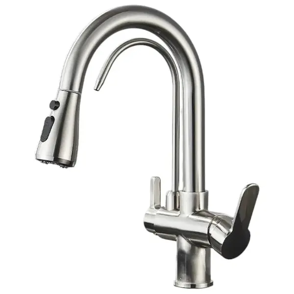 Baterie Chiuveta Bucatarie BisDesign , Functie Apa Filtrata, Dus Extractabil, 3 Functii de Curgere, Finisaj Crom Nickelat, Dimensiune 41 cm