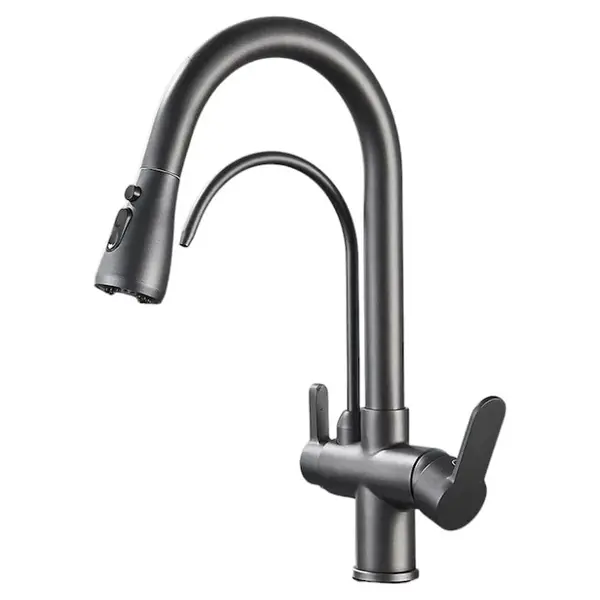 Baterie Chiuveta Bucatarie BisDesign , Functie Apa Filtrata, Dus Extractabil, 3 Functii de Curgere, Finisaj Gri Antracit, Dimensiune 41 cm