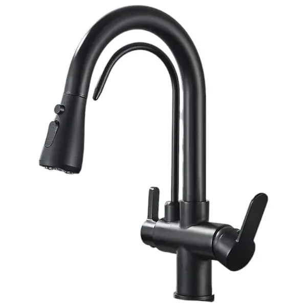Baterie Chiuveta Bucatarie BisDesign , Functie Apa Filtrata, Dus Extractabil, 3 Functii de Curgere, Finisaj Negru Mat, Dimensiune 41 cm