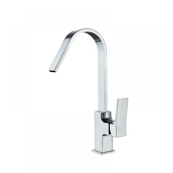 Baterie chiuveta bucatarie, Momali, monocomanda, corp din alama, cartus ceramic, pivotanta, pipa inalta, 360 grade, finisaj cromat