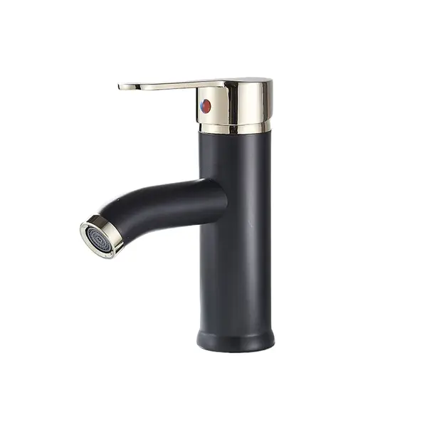 Baterie Chiuveta Lavoar Baie, Finisaj Negru Mat Auriu, Dimensiune 17 cm