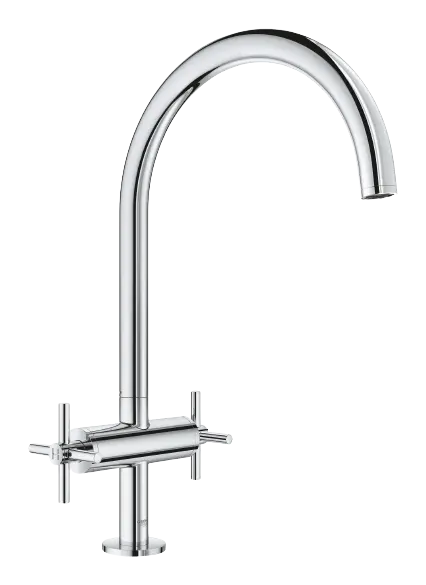 Baterie de bucatarie Grohe Atrio 30362000, 3/8, tip C, pipa inalta, pivotanta, valva ceramica, dubla comanda, Argintiu