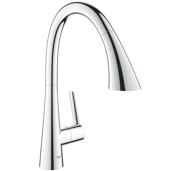Baterie de bucatarie Grohe Zedra 32294002, 3/8 inch, tip C, pipa inalta, dus extractabil, 3 pulverizari, monocomanda, Crom