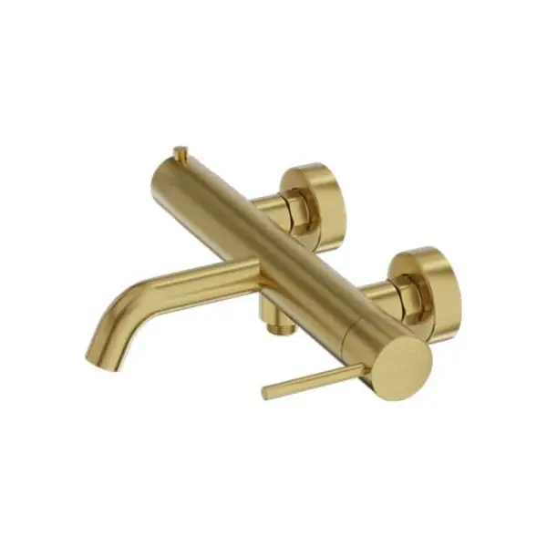Baterie de cada montaj pe perete din alama sanitara, auriu periat, pipa fixa 19.8 cm, LaVita Verdi