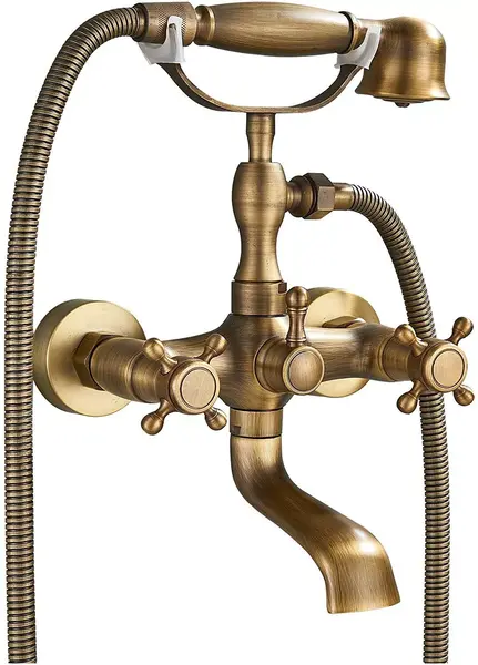 Baterie de Dus Cada BisDesign , Cu Robineti Clasici, Pipa Cada, Finisaj Bronz Antichizat, 2 Functii de Curgere